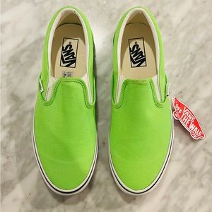 Vans Slip-On Neon Green & White Skate Shoes - Size W10.5